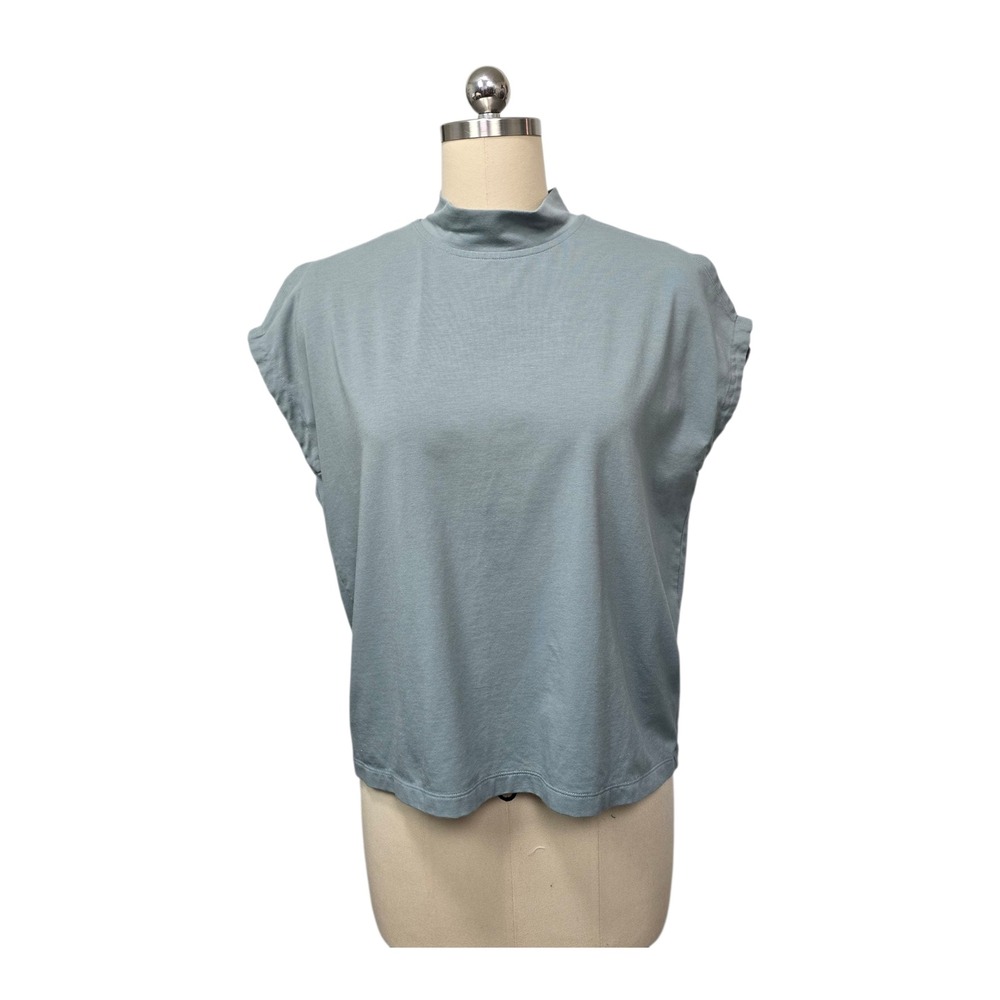 Athleta Away Mock Neck Tee Short Sleeve Solid Green Size S